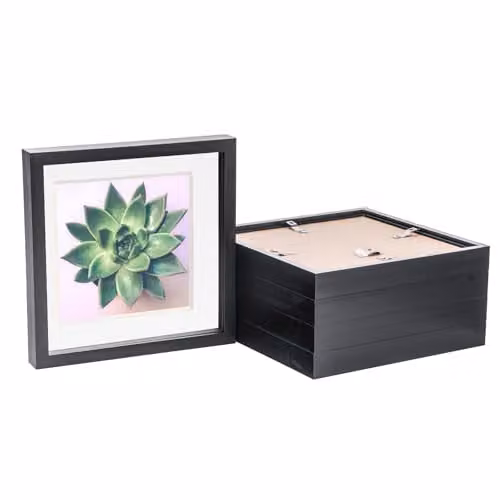 Nicola Spring 5 Piece Square 3D Shadow Box Photo Frame Set with Glass Aperture in Black and White