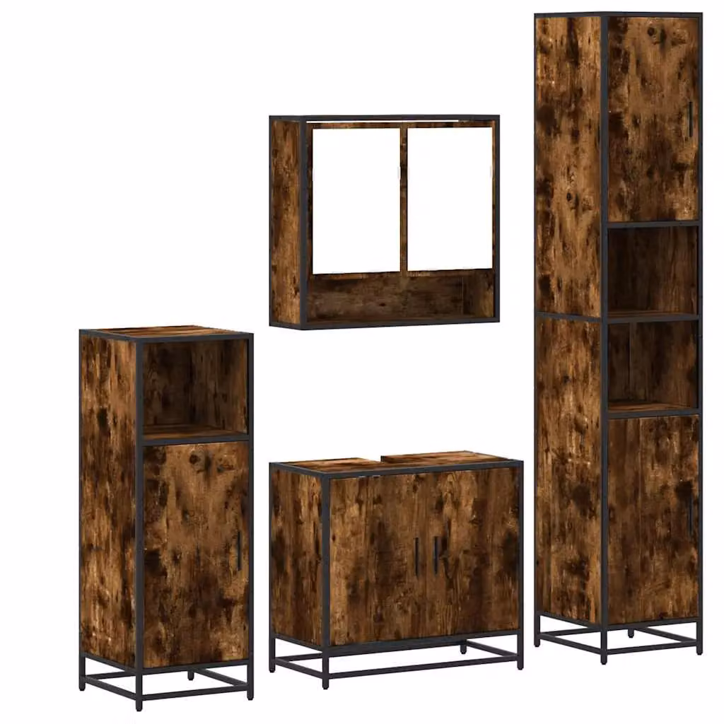 Berkfield Home 4-Piece Industrial Bathroom Furniture Set in Smoked Oak Brown – 2
