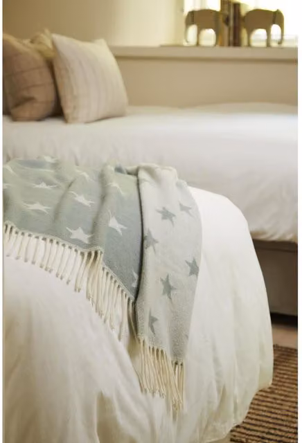 Tweedmill Baby Merino Wool Blanket in Green and Grey Geometric Star Pattern