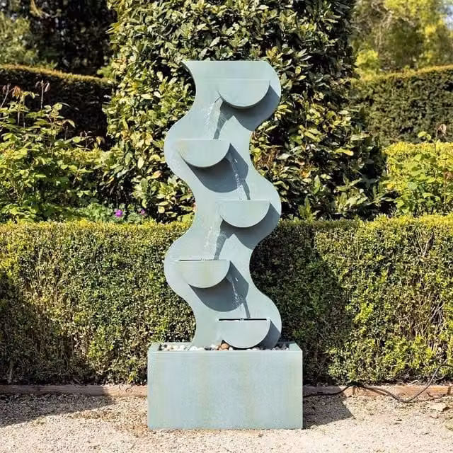 Primrose Monsanto Tiered Cascading Zinc Water Feature in Grey, Height: 122 cm – 1