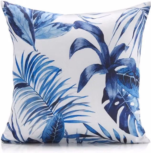 Livinluxury Summer Tropical Blue Floral Water-Repellent Jumbo Square Cushion with Removable Stain-Repellent Cover