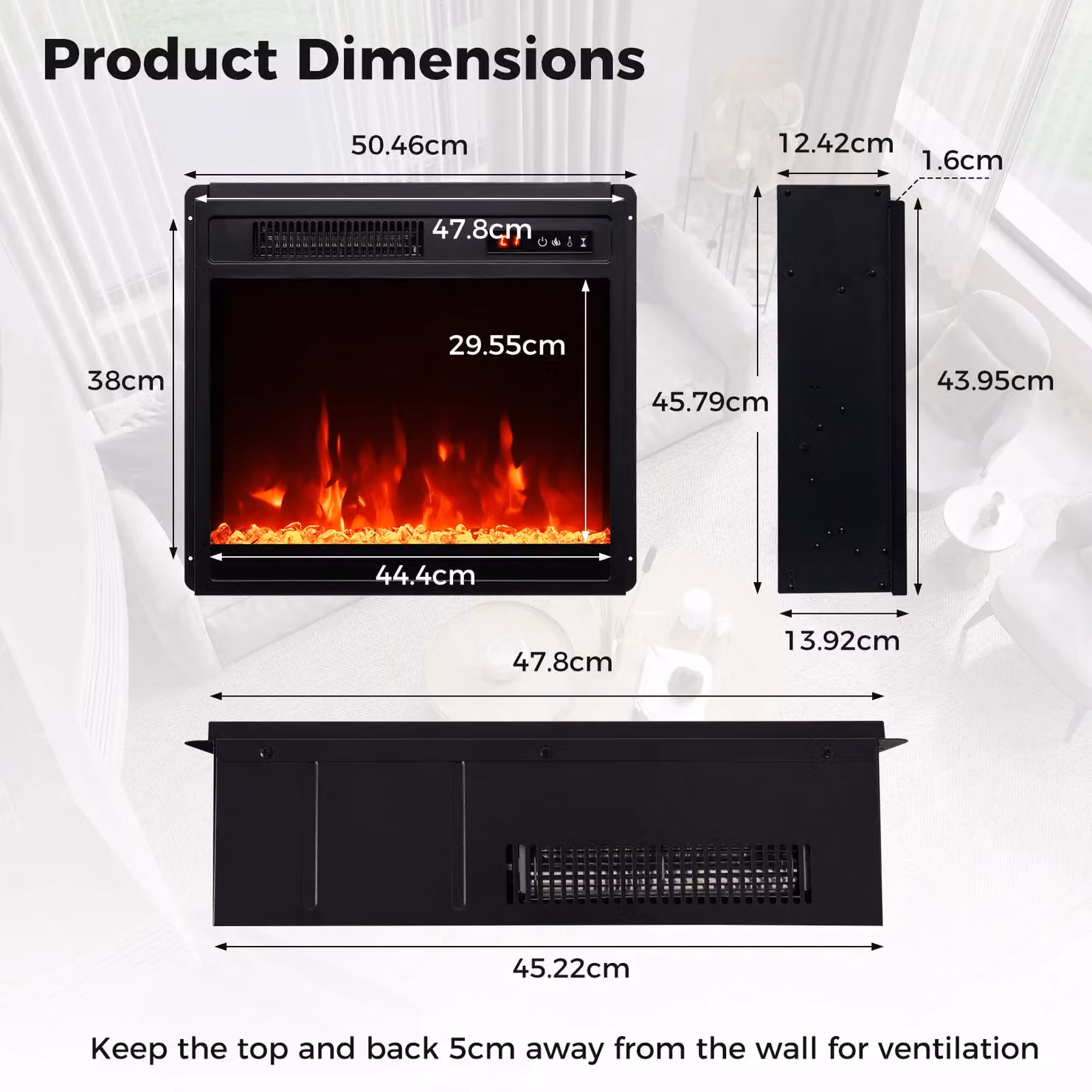 Costway 18 inch Electric Fireplace Insert Heater in Black – 2