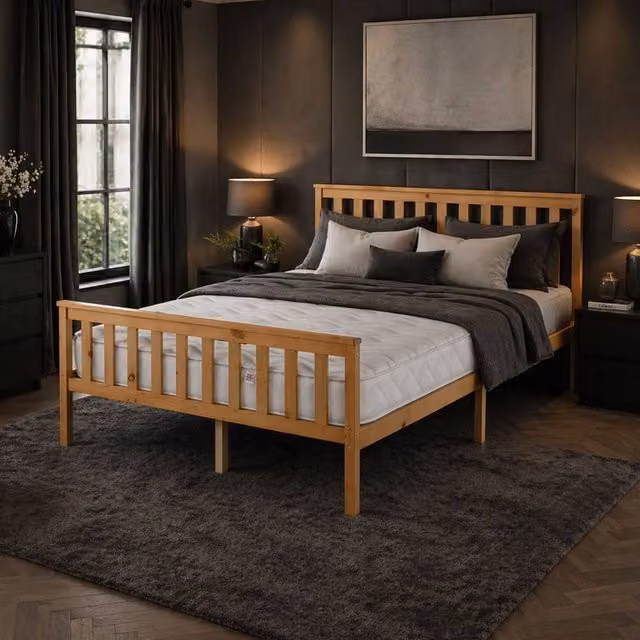 Aspire Bramford Solid Wood Bed Frame and Hybrid Memory Foam Mattress Set in Brown, Size: 180 x 200 cm