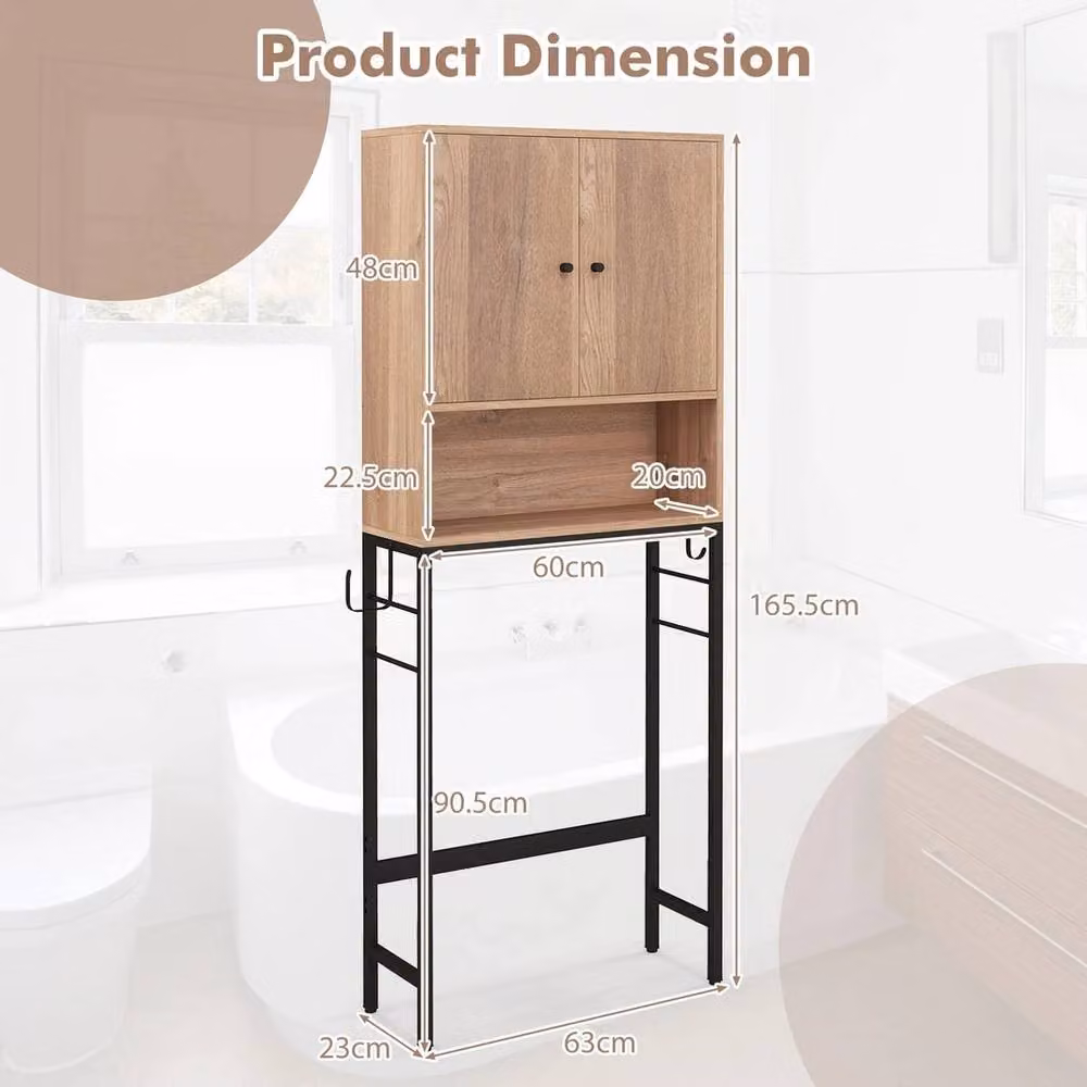VOGREX Natural Freestanding Over Toilet Storage Cabinet Rack in Beige with Adjustable Shelves, H: 165.5 cm, W: 63.0 cm – 2