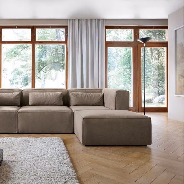 Abakus Direct Doris Reversible L-Shape Corner Sofa in Brown Fabric with Solid Wood Frame