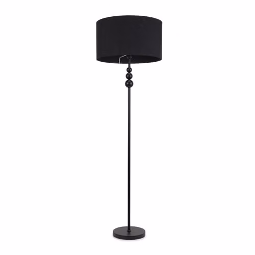 ValueLights Marissa Black Stacked Ball Floor Lamp with Black Fabric Drum Shade