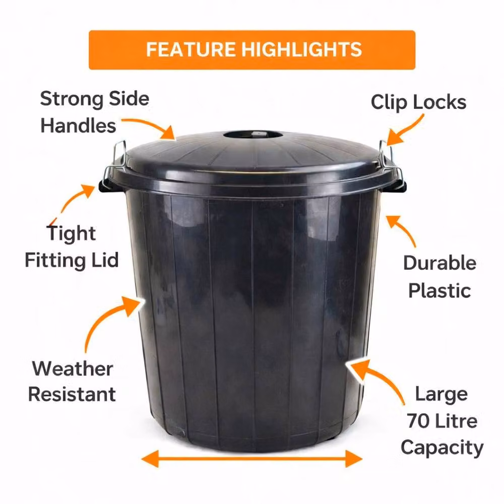 KORVIXA 70 Litre Black Plastic Bin with Flip Lid – 2