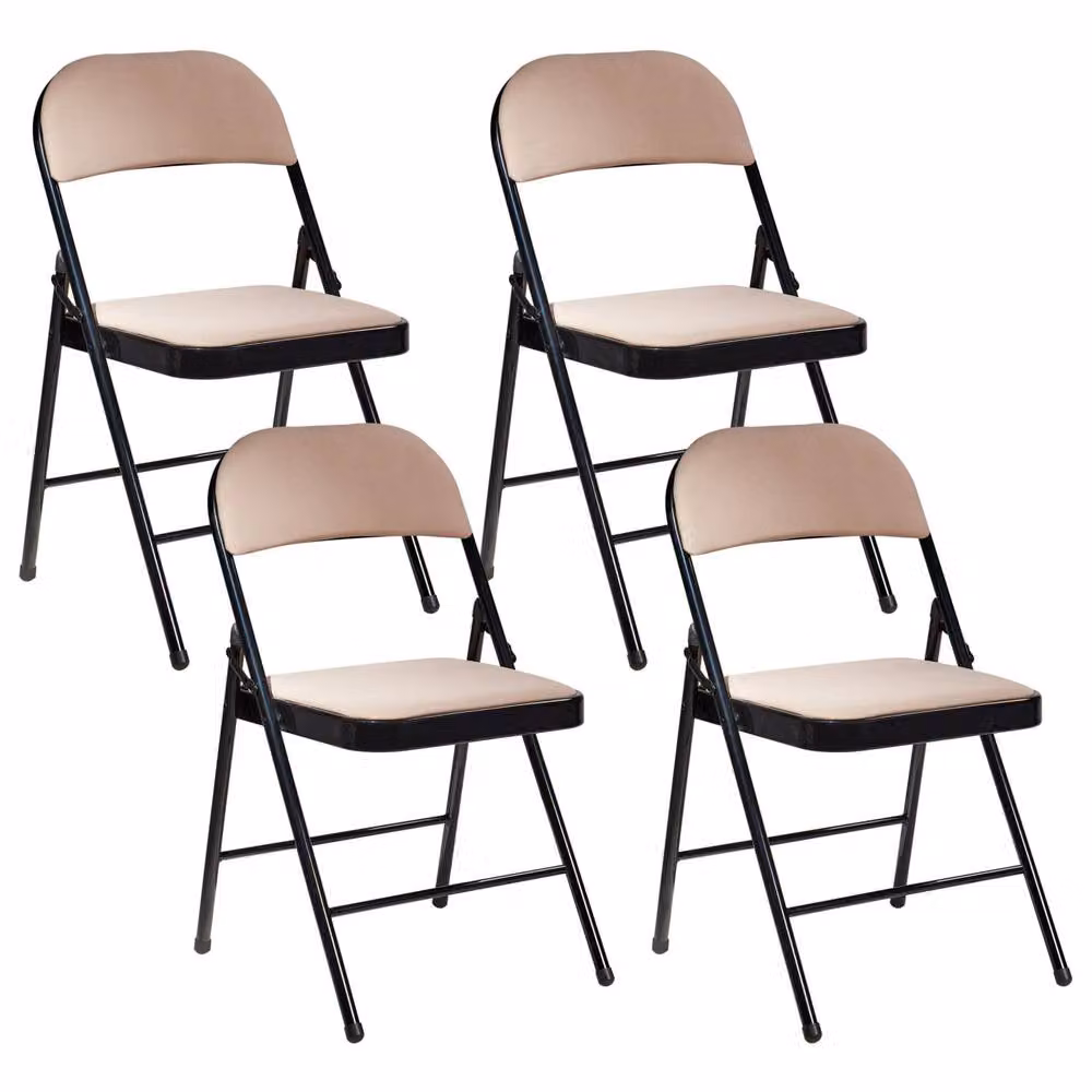 Wyld and Coco Set of 4 Folding Chairs with Beige Padded Seats and Black Metal Frames – 2