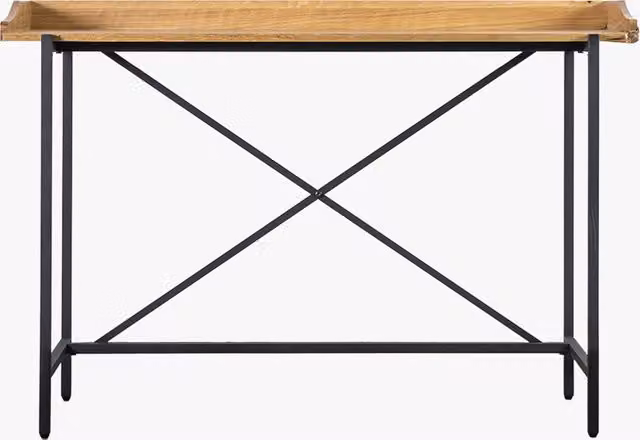 Perch & Parrow Refreshen-up Modern Oak Writing Desk with Black and Brown Metal X-Frame