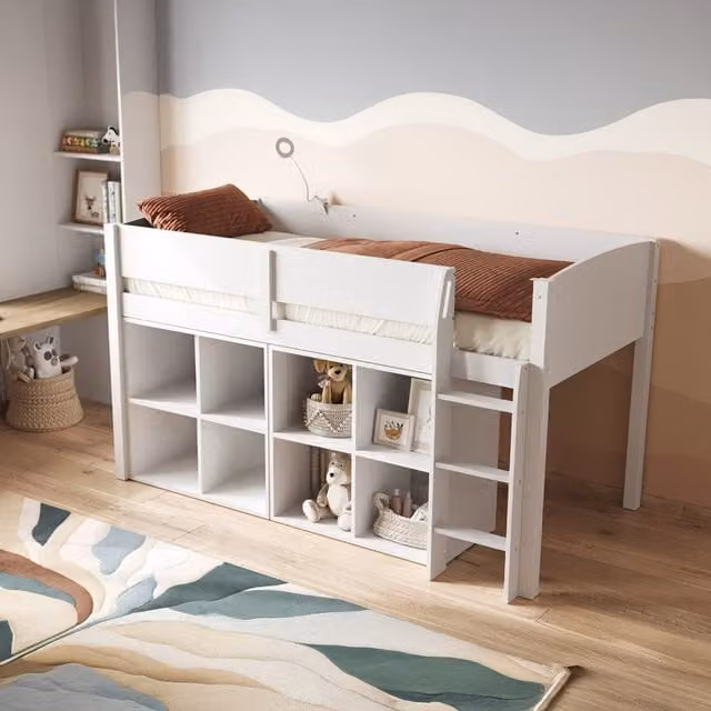 Flair Loop Midsleeper Bed Frame and Cube Unit Set in White