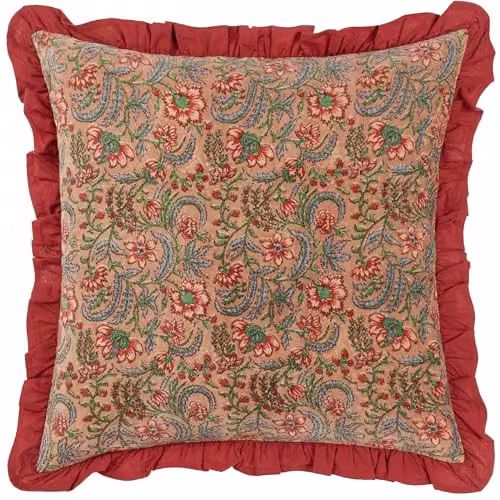 Paoletti Haven Floral Cotton Velvet Cushion in Pink, W/D/H: 50 x 50 x 50 cm – 1