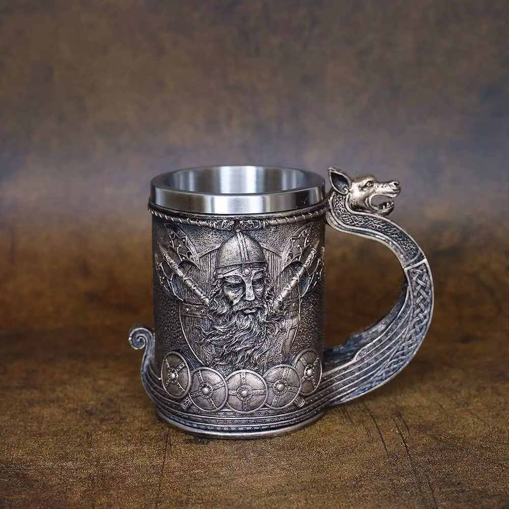 NESTLUNE Viking Norse Drinking Mug Beer Stein in Grey, 550ml – 4