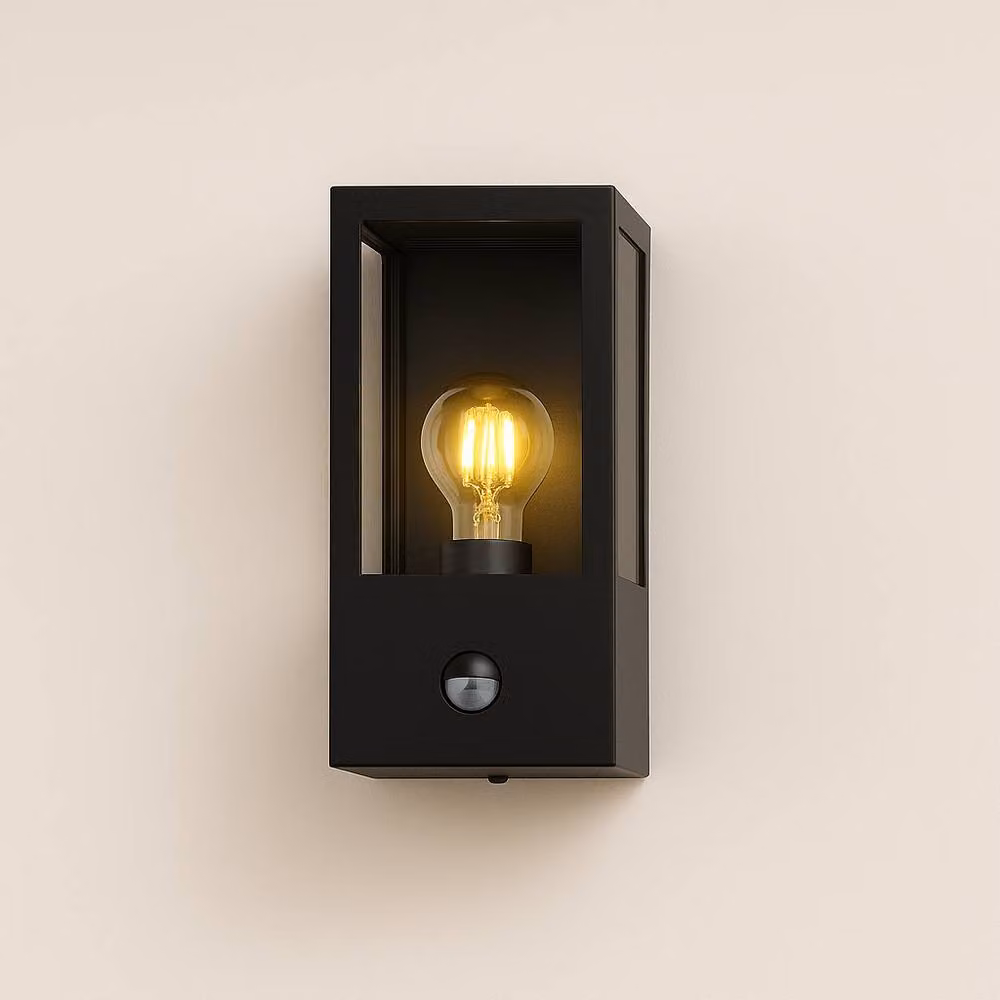 CGC Lighting Dave Black Stainless Steel and Glass Outdoor Wall Lantern with PIR Motion Sensor and E27 Socket – 4