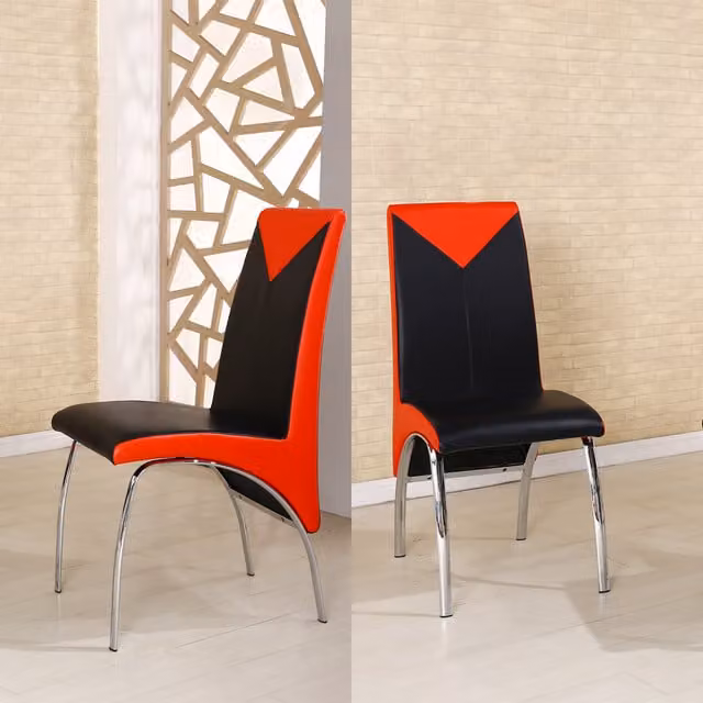 Modernique Set of 2 Modern Dining Chairs in Red and Black Faux Leather