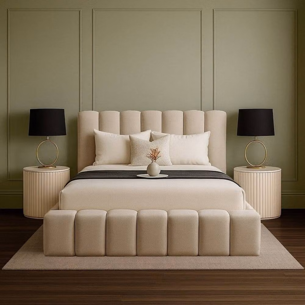 Desire Deco Daisy Ottoman Storage Bed Frame in Light Beige Plush Velvet, W/D/H: 180 x 200 cm – 1