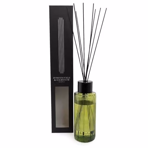 Madison & Mayfair Honeysuckle & Galbanum Floral Reed Diffuser in Green and Black Striped Glass, 1200ml