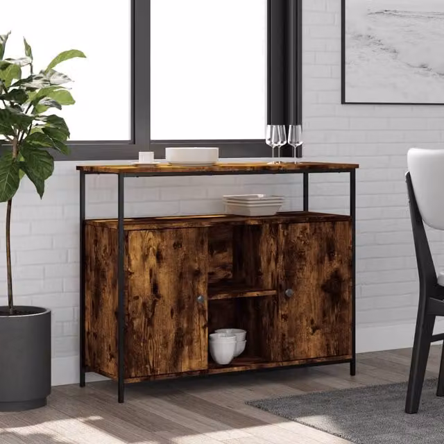 Berkfield Home Sideboard in Smoked Oak Brown, W/D/H: 100 x 35 x 80 cm