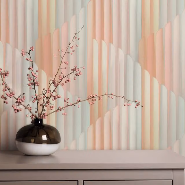 Erismann Cascade Modern 3D Panel Effect Vinyl Wallpaper in Pink and Multicolour Abstract Geometric Pastels