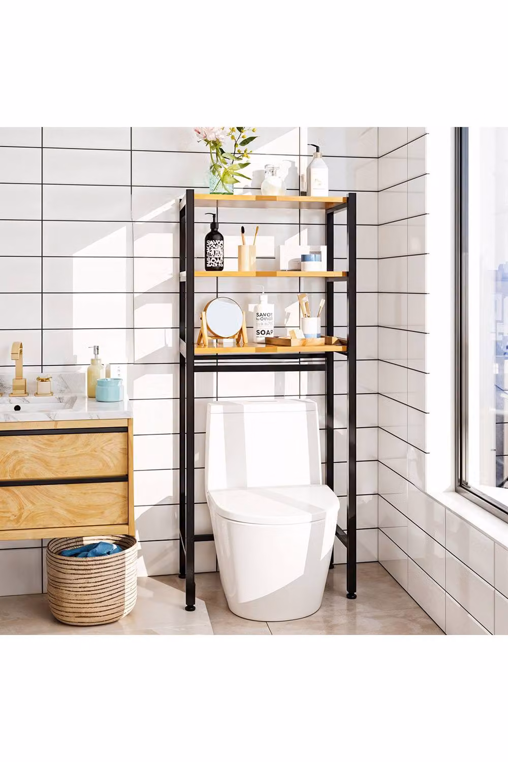 Living and Home 3-Tier Freestanding Wood Bathroom Storage Shelf in Natural – 2