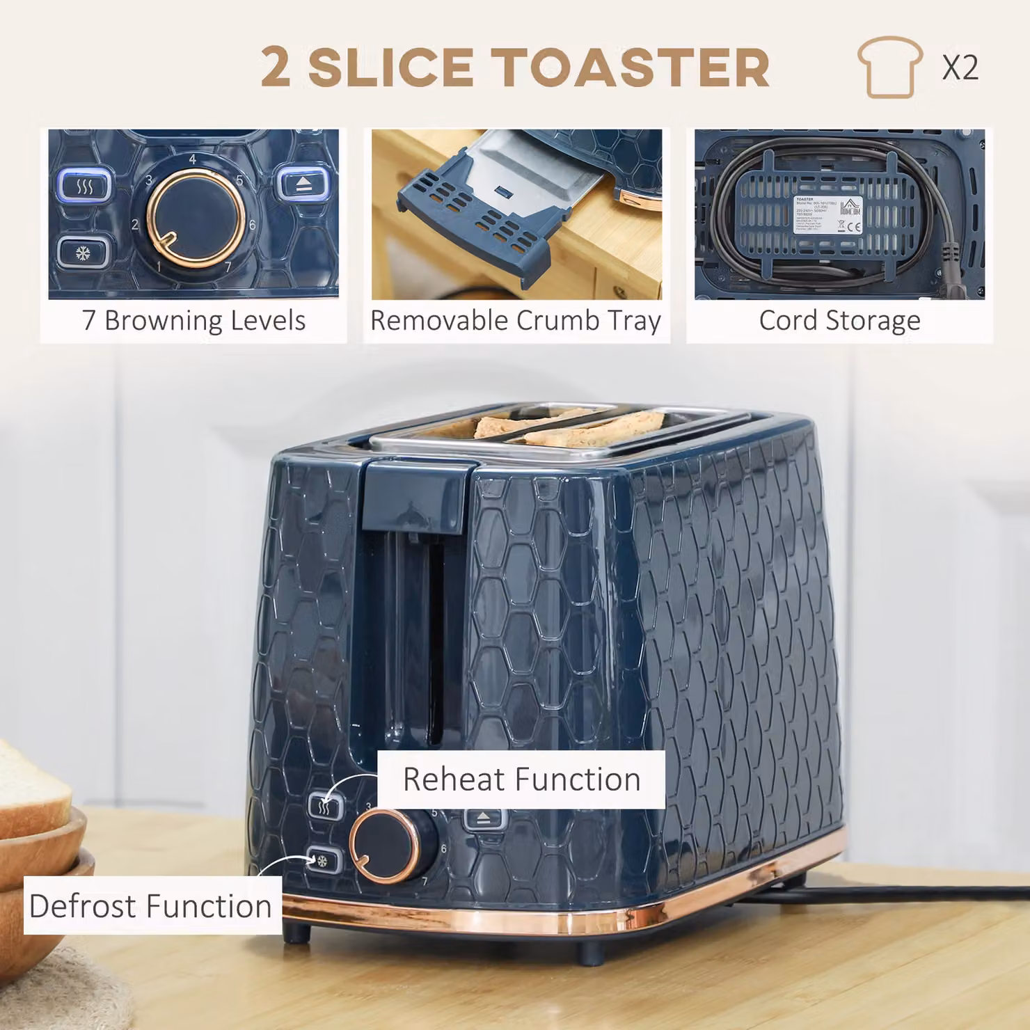 HOMCOM Blue Kettle and 2 Slice Toaster Set – 4