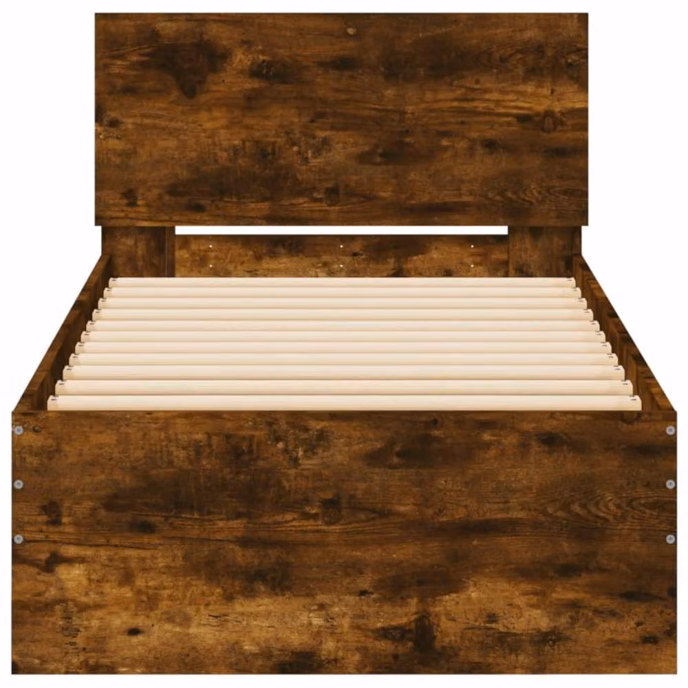 Berkfield Home Durable Engineered Wood Bed Frame with Under-Bed LED Lights in Smoked Oak Brown, W/D/H: 90 x 200 cm – 5