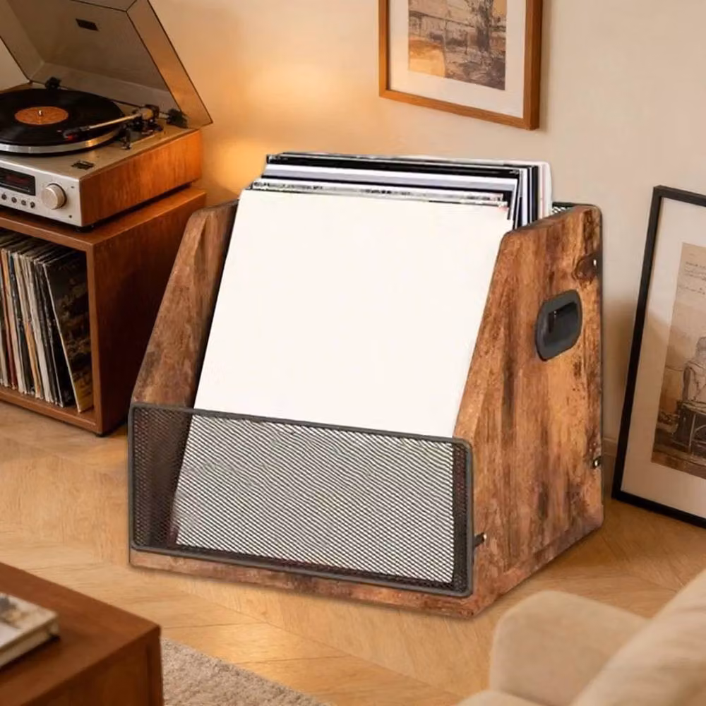 VOGREX Sturdy Vinyl Record Storage Crate for Albums and Magazines in Brown – 5