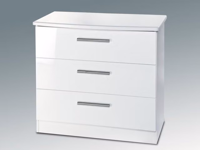 Welcome Knightsbridge White High Gloss 3 Drawer Low Chest of Drawers