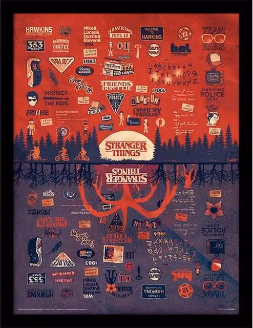 Stranger Things The Upside Down Framed Paper Poster in Light Red