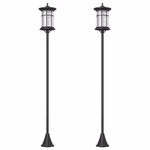 Outsunny 2 Pack Solar LED Outdoor Post Lights in Black with Cool White Light and IP44 Waterproof Rating – 1