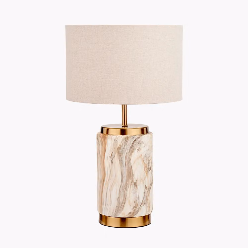 Ruma Set of 2 Brown and Beige Ceramic Table Lamps with Gold/Brass Details – 2