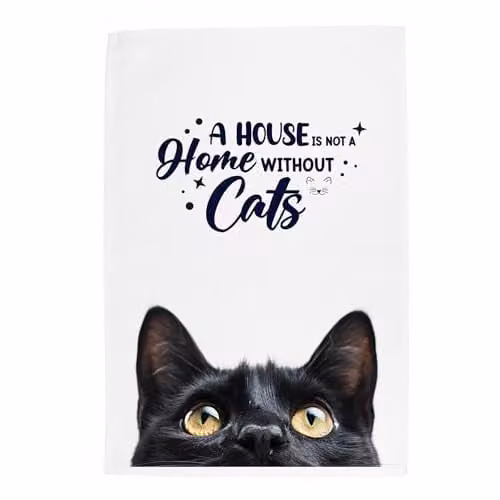 Purely Home Peeping Black Cat Kitchen Tea Towel, Multicoloured, W: 67 cm, H: 45 cm