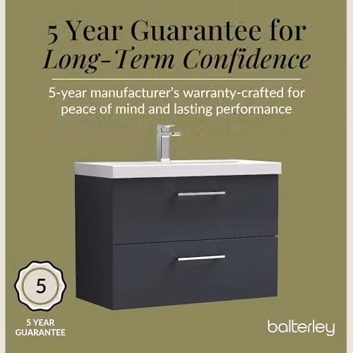Balterley Wall Hung 2 Drawer Bathroom Vanity Unit with Basin in Dark Grey, W: 81.0 cm, D: 39.0 cm, H: 57.9 cm – 4