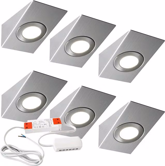 Loops 6x Brushed Nickel Wedge Surface Under Cabinet Kitchen LED Light and Driver Kit in Silver with Warm White Light