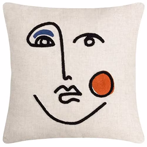 Furn Cleo Linear Crewel Embroidered Cushion in Light Brown, W/D/H: 45 x 45 x 45 cm