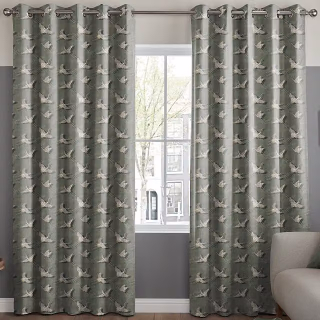 Naoko Made to Measure Blackout Cotton Fabric Panel Curtain in Green with Graphic Animal Design and Eyelets