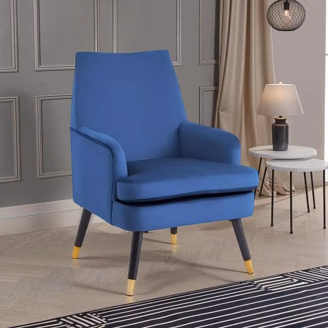 FWStyle Loretta Midnight Blue Velvet Accent Armchair with Gold Tipped Feet