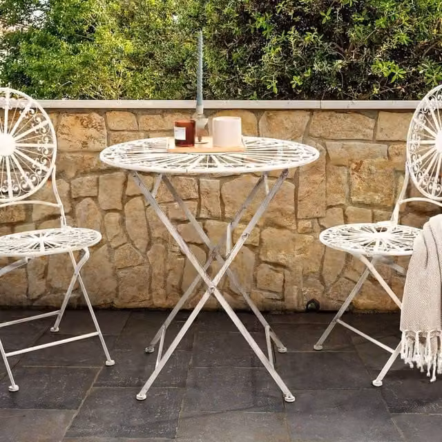 Wyld and Coco White Metal Foldable Bistro Set with Round Table and 2 Chairs – 1