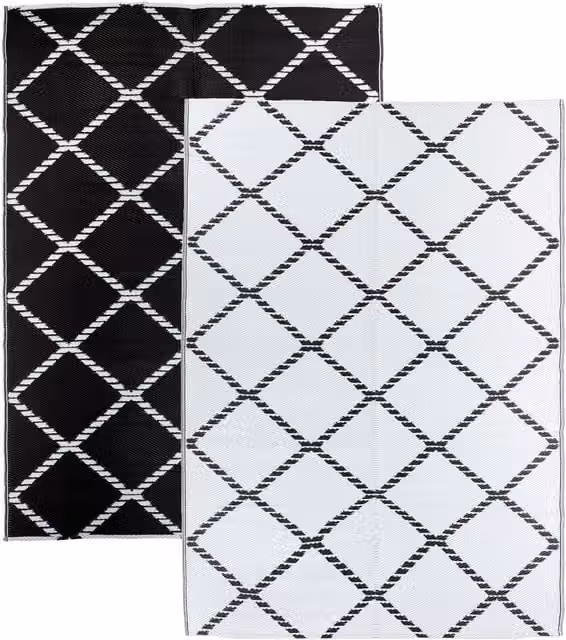 Relsy Reversible Checked Patterned Outdoor Garden Rug in Black and White