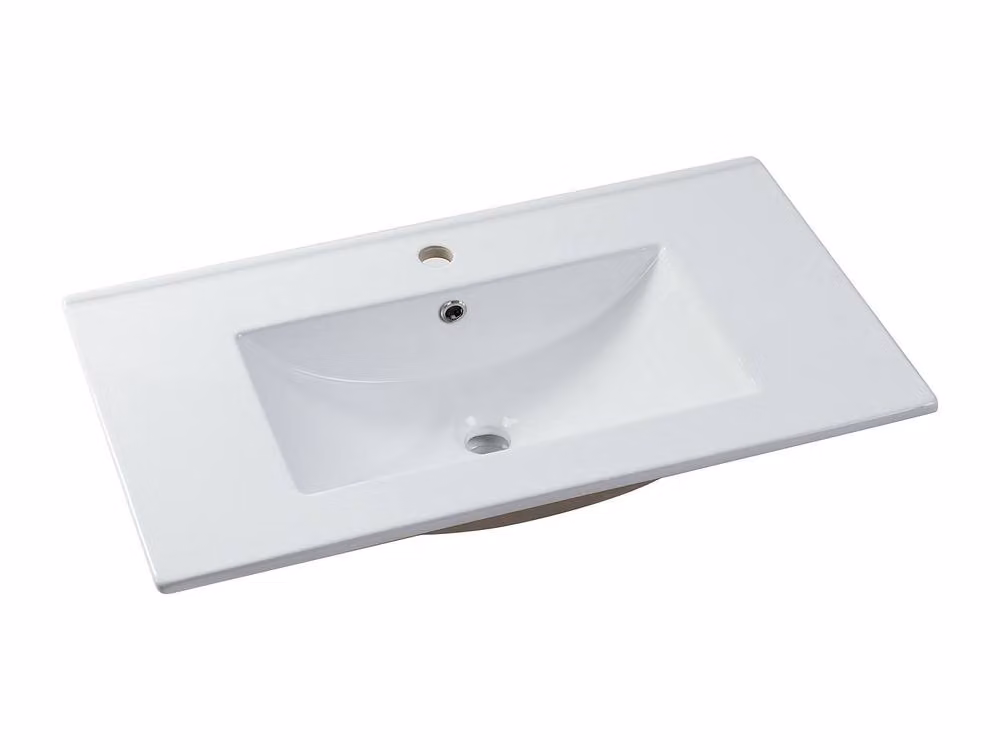 Vente-unique Ribbed Suspended Bathroom Furniture with Recessed Ceramic Basin in Matte Green and White, W/D/H: 80 x 47 x 60 cm – 3