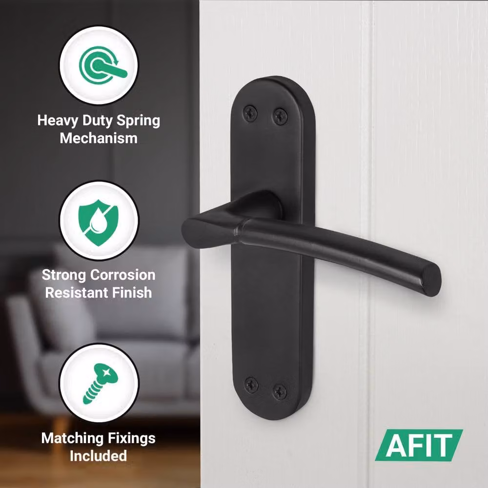 AFIT Matt Black Door Handles with Backplate and 64mm Latch, 5 Pairs, W/D/H: 150 x 150 x 150 mm – 3