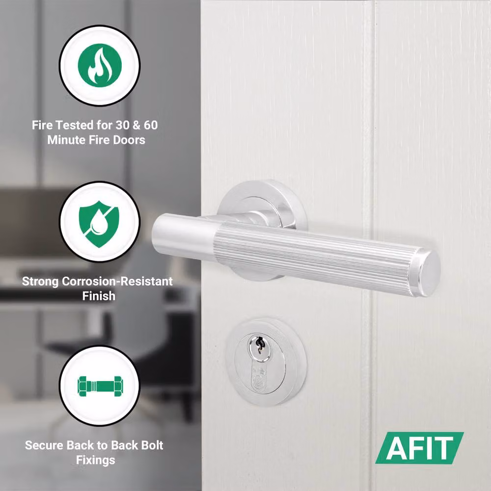 AFIT Chrome Fire Door Handle Euro Lock Thumbturn Cylinder Set with Hinges in Silver, W/D/H: 15.5 x 15.0 x 15.0 cm – 2