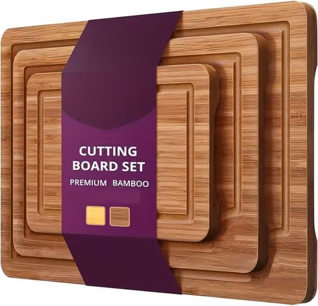 Dyzi 3 Piece Rectangular Bamboo Cutting Board Set in Light Brown