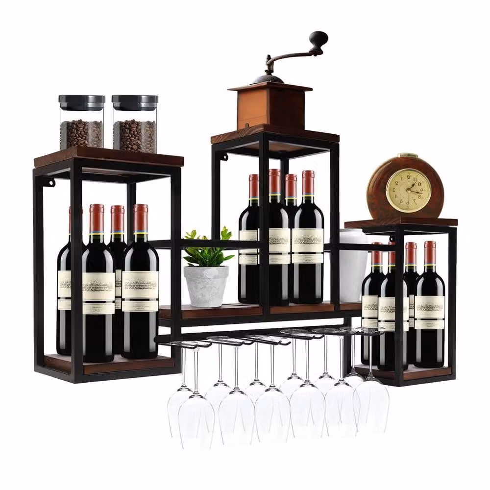 FORGEVIO Industrial Wall Mounted Wine Rack and Bottle Storage in Black – 6