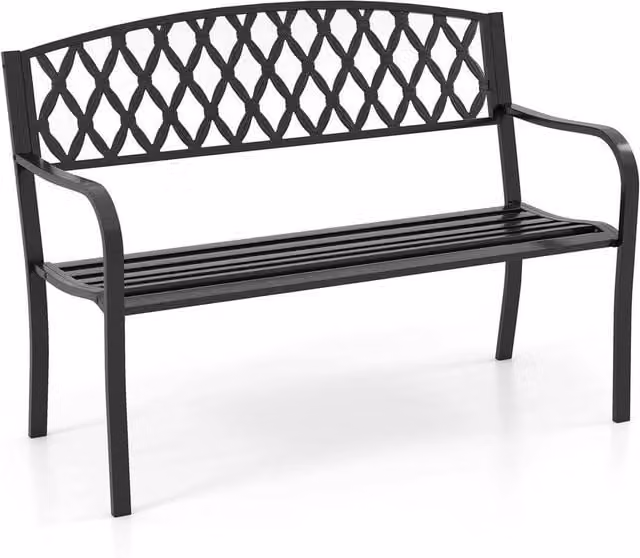 FORGEVIO 2-Seater Classic Garden Bench in Matt Black Powder Coated Steel