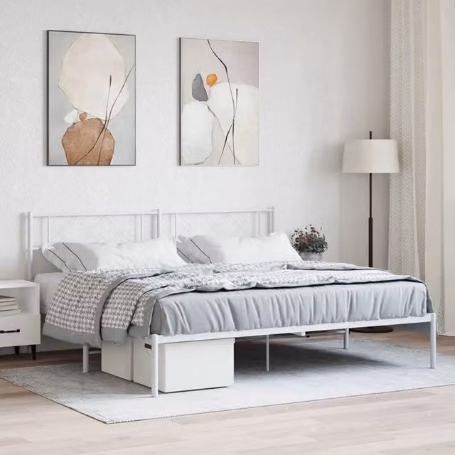Berkfield Home Metal Bed Frame with Headboard in White – 1