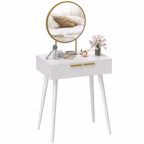 HOMCOM Modern Dressing Table with Mirror and Drawers, White, W/D/H: 60 x 40 x 123 cm – 1