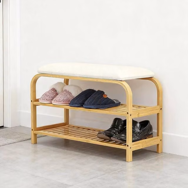 EONLION 2-Tier Bamboo Shoe Rack in Beige, Width: 50 cm