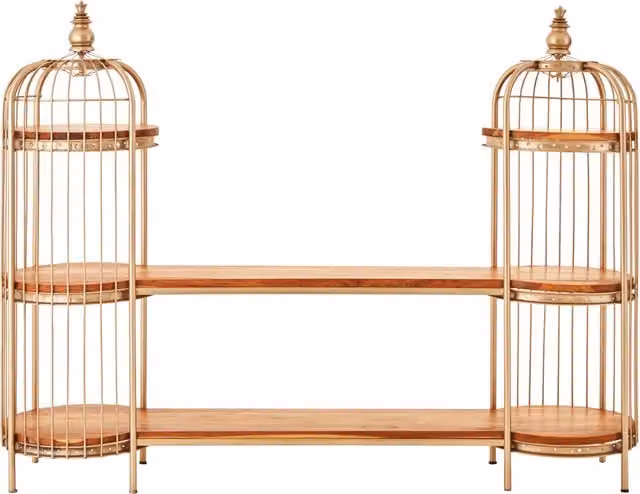 Orsina Birdcage Shelf Unit in Champagne Gold Finish, H 173 x W 43 x D 28 cm – 1