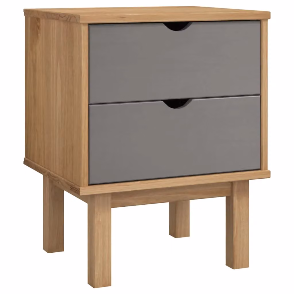 Berkfield Home OTTA Bedside Cabinet in Brown and Grey Solid Pine Wood W/D/H: 46 x 39.5 x 57 cm – 2