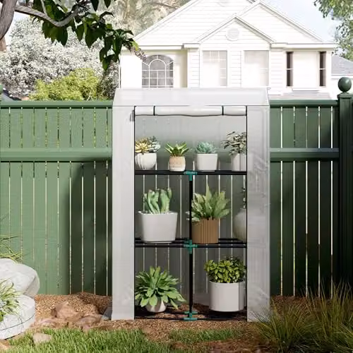 Outsunny 3 Tier Mini Greenhouse with PE Cover and Shelving, White, W/D/H: 100 x 40 x 150 cm – 7